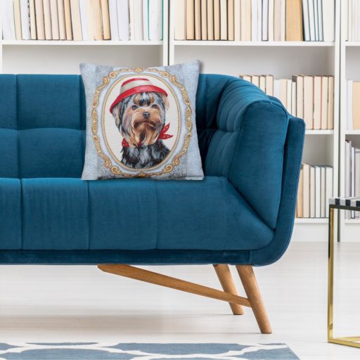 Yorkie kalapban díszpárna huzat