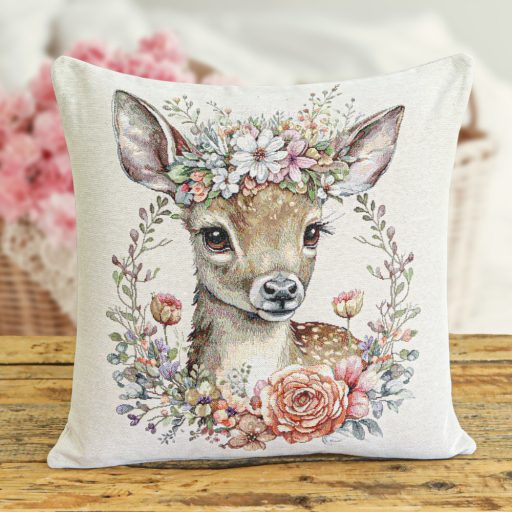 Őzike virágkoszorúval díszpárna huzat