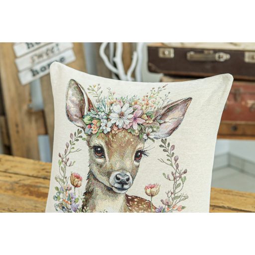 Őzike virágkoszorúval díszpárna huzat