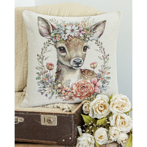 Őzike virágkoszorúval díszpárna huzat