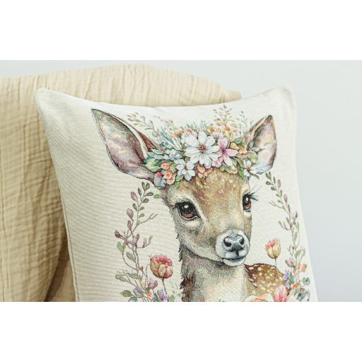 Őzike virágkoszorúval díszpárna huzat