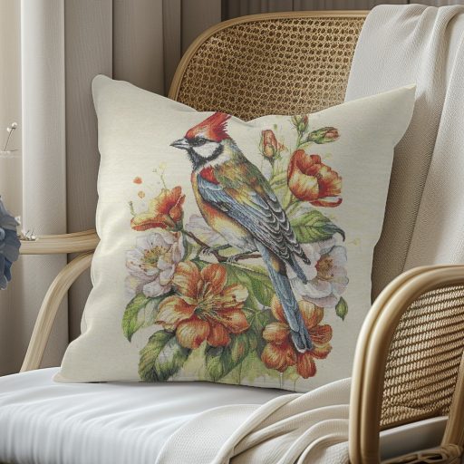 Kismadár narancs virágokkal díszpárna huzat