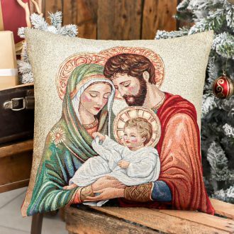 Szent család díszpárna huzat, arany lurex