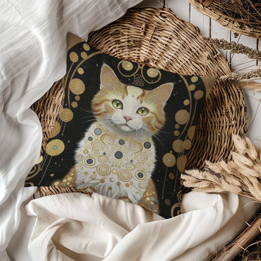 Klimt macskás (vörös-fehér) díszpárna huzat