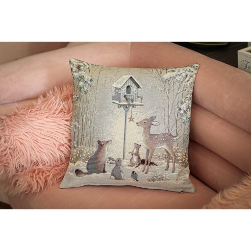 Téli erdő díszpárna huzat, ezüst lurex