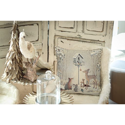 Téli erdő díszpárna huzat, ezüst lurex