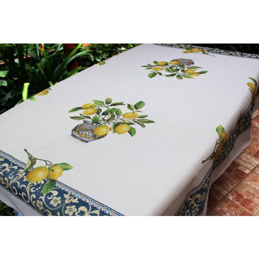 Citromos mediterrán kék asztalterítő, 137x180 cm