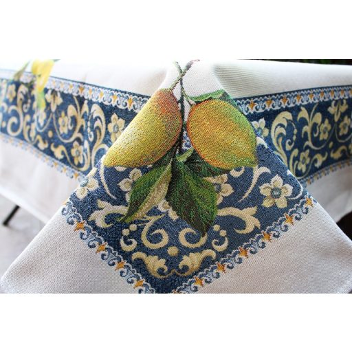 Citromos mediterrán kék asztalterítő, 137x180 cm