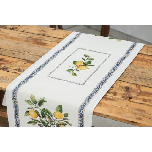 Citromos mediterrán, kék asztali futó, 44x140 cm