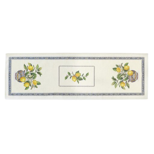 Citromos mediterrán, kék asztali futó, 44x140 cm