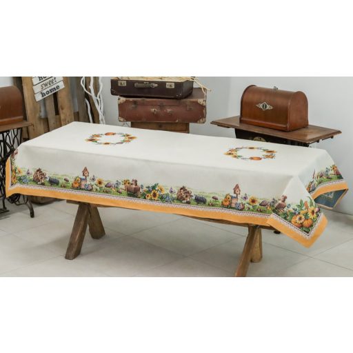 Őszi harmónia, sárga szélű asztalterítő, 137x240 cm