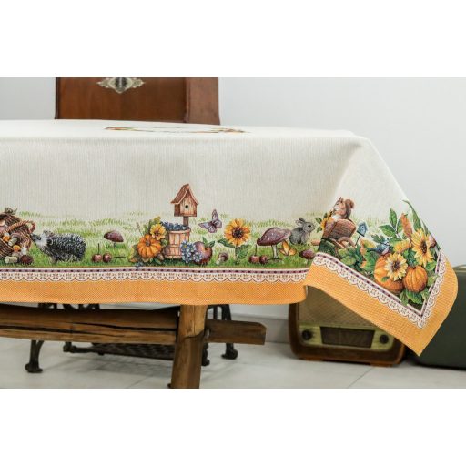 Őszi harmónia, sárga szélű asztalterítő, 137x240 cm