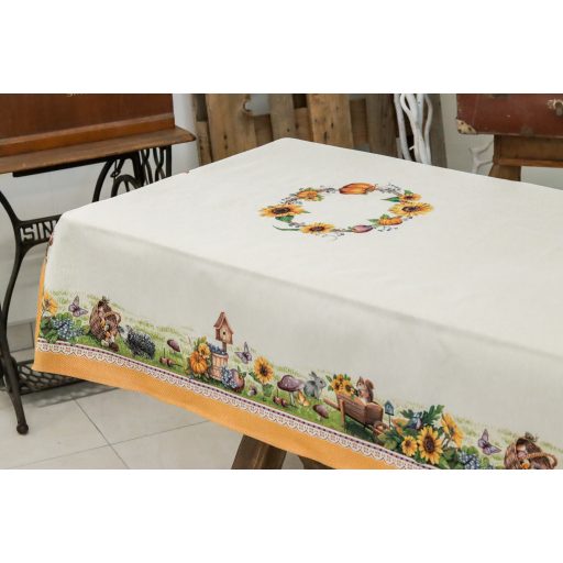 Őszi harmónia, sárga szélű asztalterítő, 137x240 cm