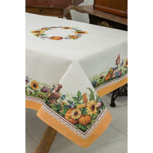 Őszi harmónia, sárga szélű asztalterítő, 137x240 cm