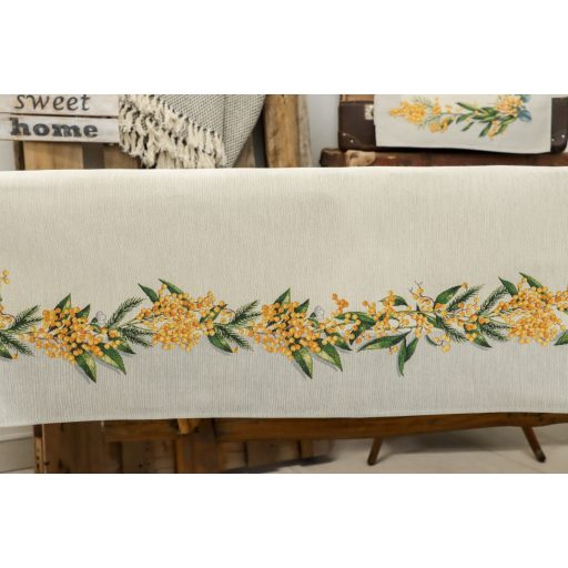 Sárga mimóza virágos asztalterítő, 137x240 cm