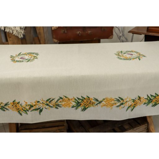 Sárga mimóza virágos asztalterítő, 137x240 cm