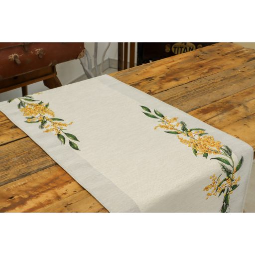 Sárga mimóza virágos asztali futó, 44x140 cm