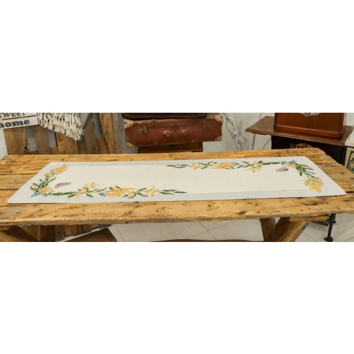 Sárga mimóza virágos asztali futó, 44x140 cm