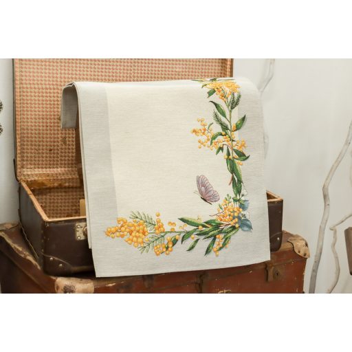 Sárga mimóza virágos asztali futó, 44x140 cm