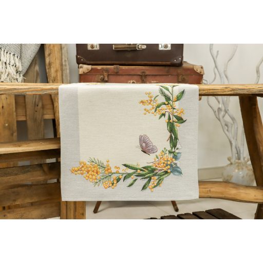 Sárga mimóza virágos asztali futó, 44x140 cm