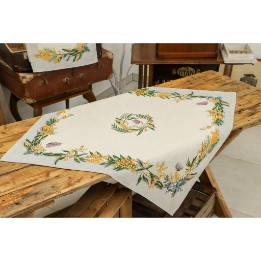 Sárga mimóza virágos asztalterítő, 96x100 cm