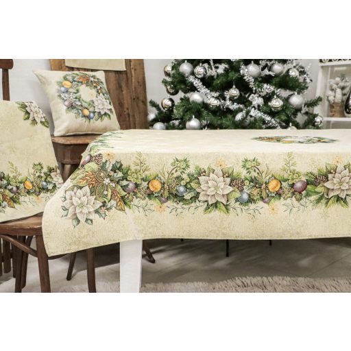 Advent karácsonyi koszorús asztalterítő, 137x180 cm, arany lurex