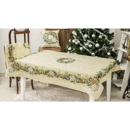 Advent karácsonyi koszorús asztalterítő, 137x180 cm, arany lurex