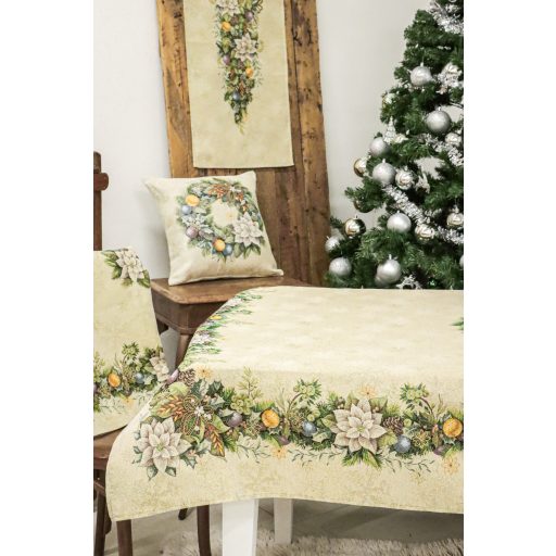 Advent karácsonyi koszorús asztalterítő, 137x180 cm, arany lurex