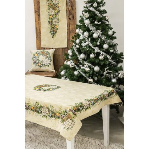 Advent karácsonyi koszorús asztalterítő, 137x240 cm, arany lurex