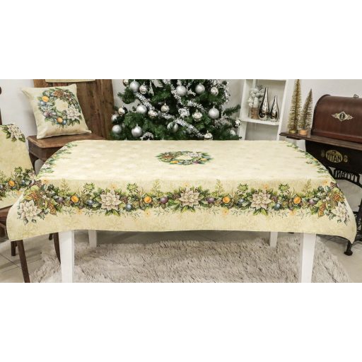 Advent karácsonyi koszorús asztalterítő, 137x240 cm, arany lurex