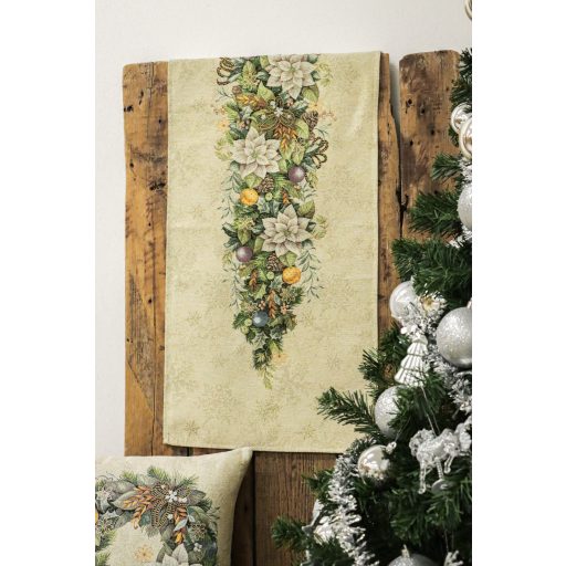 Advent karácsonyi koszorús asztali futó, 44x140 cm, arany lurex