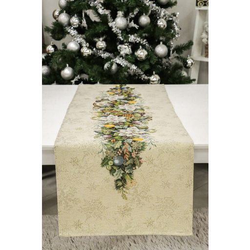 Advent karácsonyi koszorús asztali futó, 44x140 cm, arany lurex