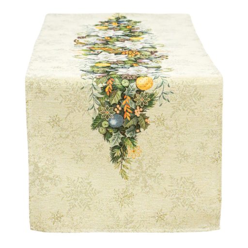 Advent karácsonyi koszorús asztali futó, 44x140 cm, arany lurex