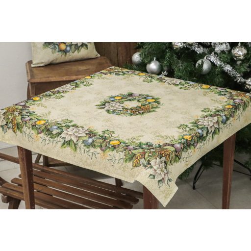 Advent karácsonyi koszorús asztalterítő, 96x100 cm, arany lurex