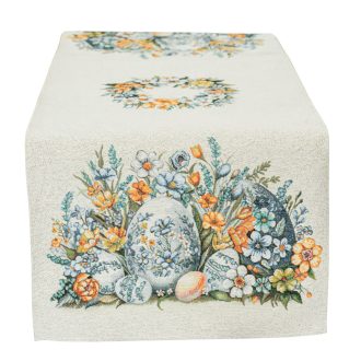 Húsvéti tojásos (sárga-kék) asztali futó, 44x140 cm