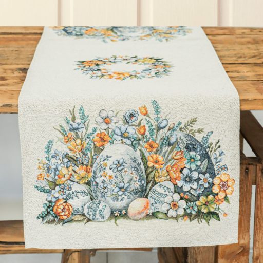 Húsvéti tojásos (sárga-kék) asztali futó, 44x140 cm
