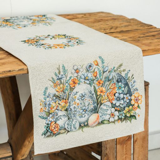 Húsvéti tojásos (sárga-kék) asztali futó, 44x180 cm