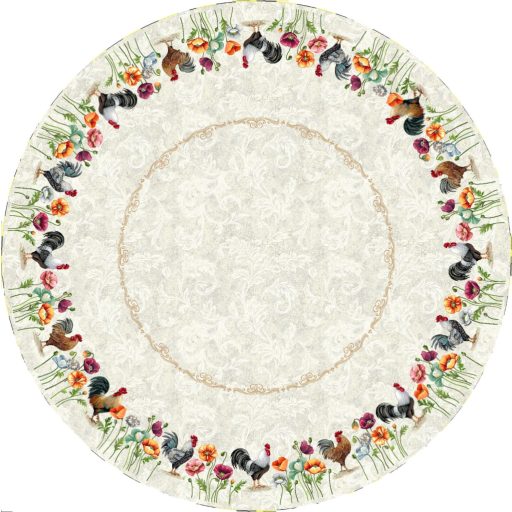 Kakasos, virágos szélű asztalterítő, kör alakú, 160 cm