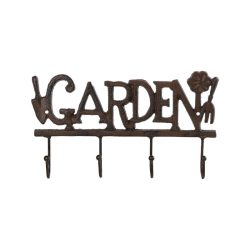 Garden feliratos öntöttvas akasztó, 4 fogassal, 30 cm