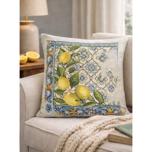 Capri 2 (tört mintás) citromos, mediterrán díszpárna huzat