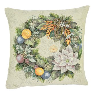 Advent karácsonyi koszorús díszpárna huzat, arany lurex