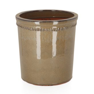   Zománcolt kerámia virágcserép, szürkés barna, 25 cm átmérőjű