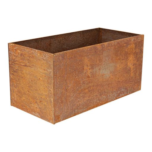 Rozsdásított felületű fém virágláda, 70 x 38 x 38 cm