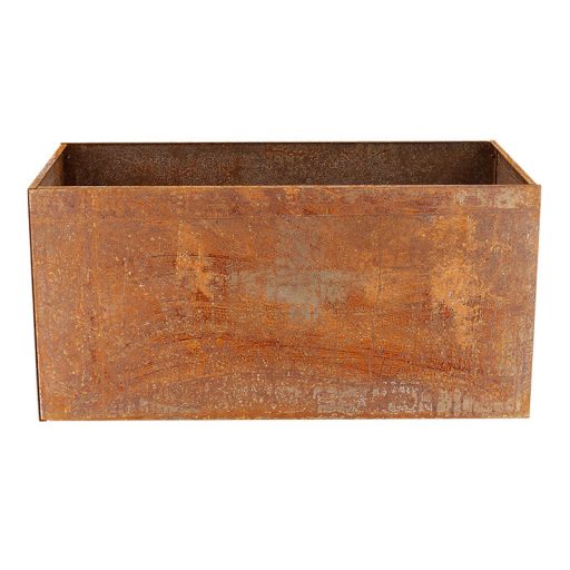 Rozsdásított felületű fém virágláda, 70 x 38 x 38 cm