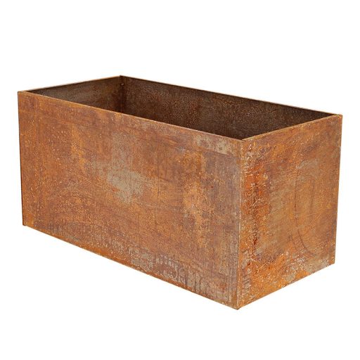 Rozsdásított felületű fém virágláda, 70 x 38 x 38 cm