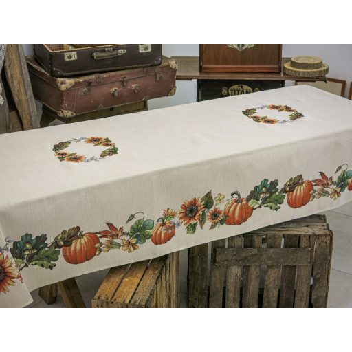 Őszi tök mintás, napraforgós asztalterítő, 137x240 cm