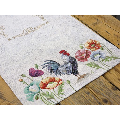 Kakasos, virágos szélű asztali futó, 44x140 cm