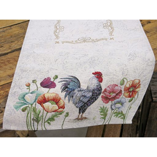 Kakasos, virágos szélű asztali futó, 44x140 cm