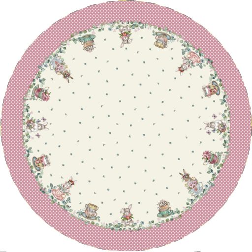 Húsvéti nyuszis, rózsaszín pöttyös szélű asztalterítő, kör alakú, 160 cm