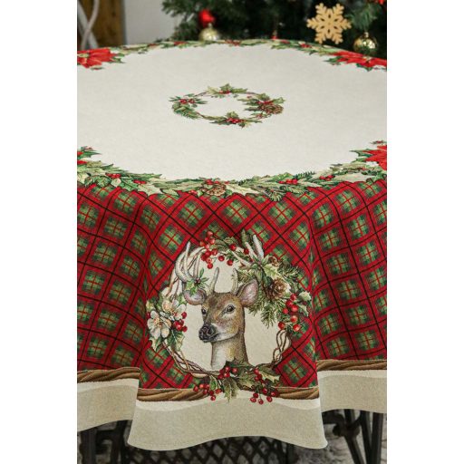 Harmony szarvasos, kockás asztalterítő, kör alakú, 160 cm, lurex nélkül